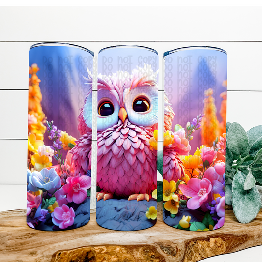 Pink Owl 3D Skinny Tumbler Wrap - Sublimation Transfer - RTS