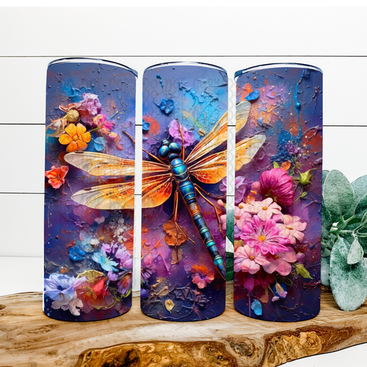 3D Dragonfly Skinny Tumbler Wrap - Sublimation Transfer - RTS