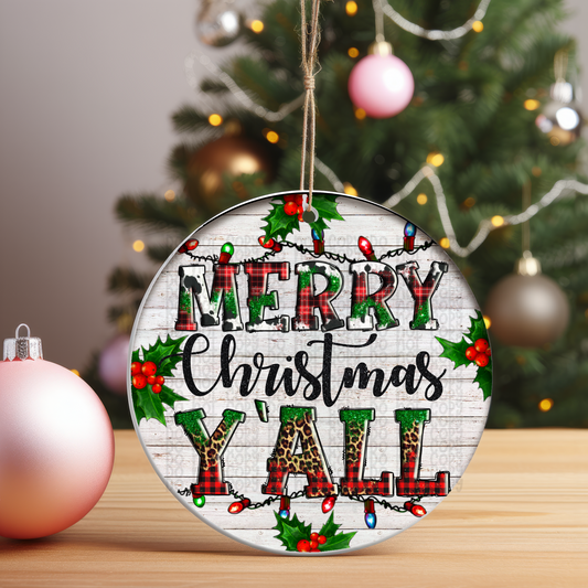 Merry Christmas Y'all - Ornament Sublimation Transfer - RTS