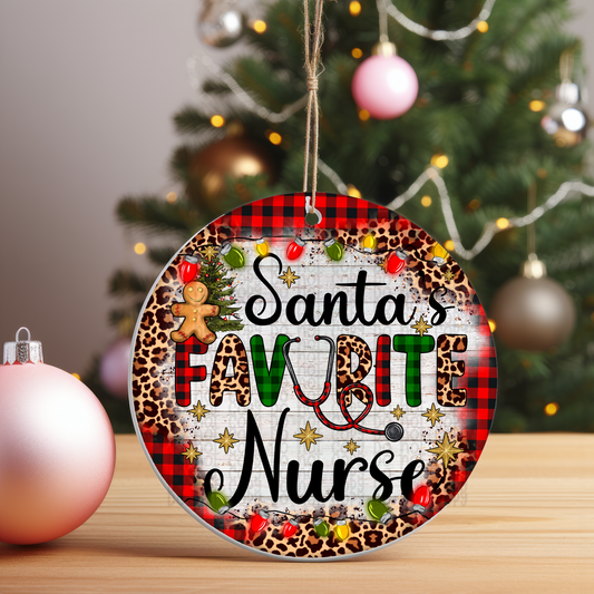 Santa's Favorite Nurse - Ornament Sublimation Transfer - RTS