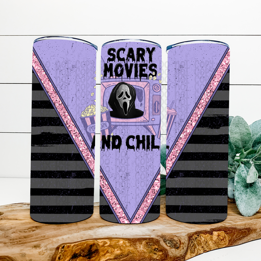 Scary Movies and Chill Skinny Tumbler Wrap - Sublimation Transfer - RTS