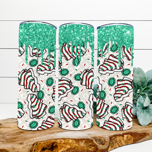 Tree Snack Teal Drip Skinny Tumbler Wrap - Sublimation Transfer - RTS