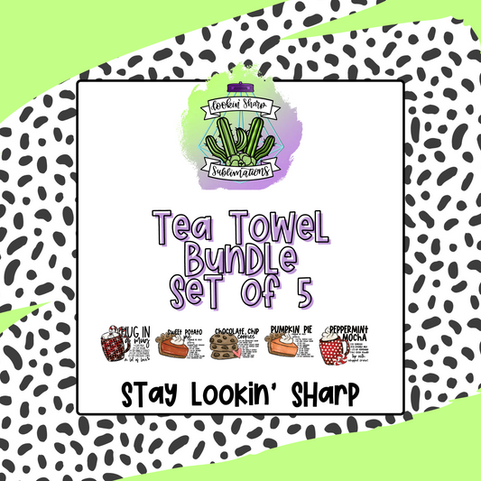 Holiday Recipe Tea Towel Bundle- SET OF 5 - DTF TRANSFER 1154 - 3-5 Business Day TAT