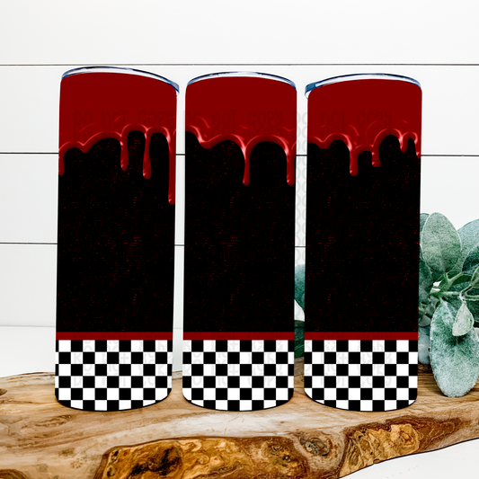 Checkered Red Drip Skinny Tumbler Wrap - Sublimation Transfer - RTS