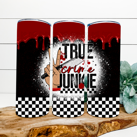 True Crime Junkie Checkered Red Drip Medium Tone Skinny Tumbler Wrap - Sublimation Transfer - RTS