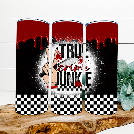 True Crime Junkie Checkered Red Drip Light Tone Skinny Tumbler Wrap - Sublimation Transfer - RTS