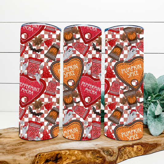 Pumpkin Spice & Peppermint Seamless Skinny Tumbler Wrap - Sublimation Transfer - RTS