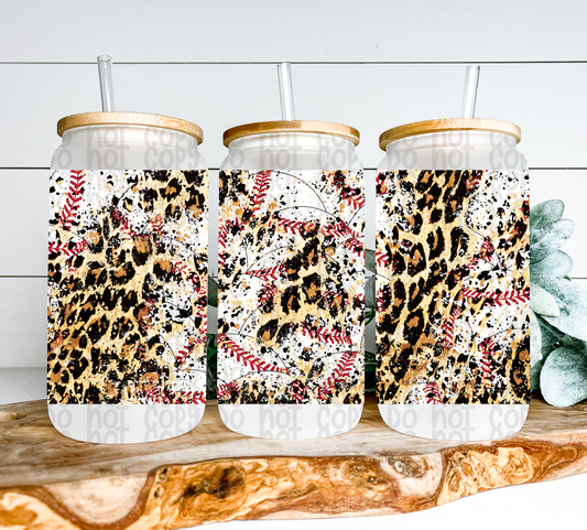Leopard Baseball Glass Can Wrap - Sublimation Transfer - RTS
