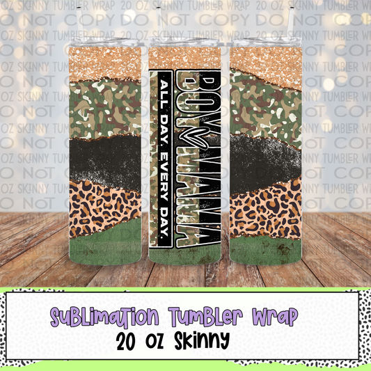 Boy Mama 20 Oz Skinny Tumbler Wrap - Sublimation Transfer - RTS