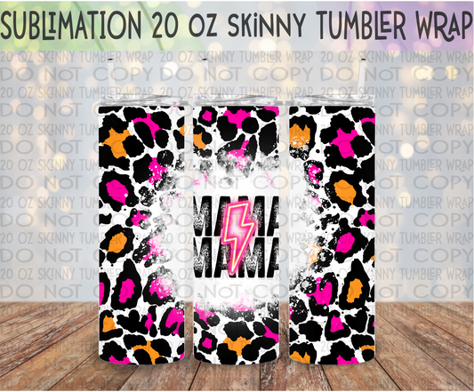 Orange & Pink Mama Leopard 20 Oz Skinny Tumbler Wrap - Sublimation Transfer - RTS