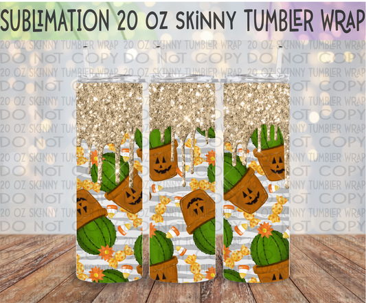 Glitter Halloween Pumpkin 20 Oz Skinny Tumbler Wrap - Sublimation Transfer - RTS
