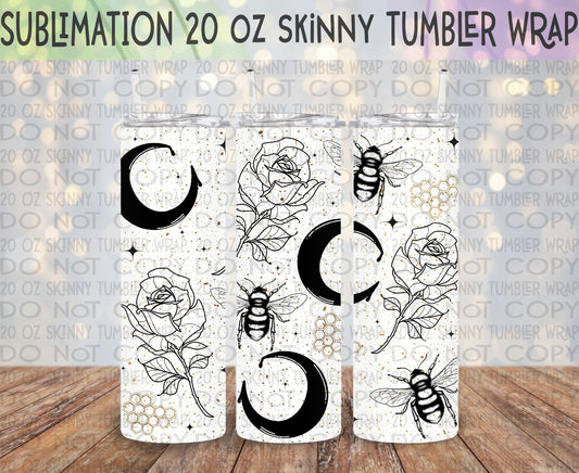 Moon & Bees 20 Oz Skinny Tumbler Wrap - Sublimation Transfer - RTS