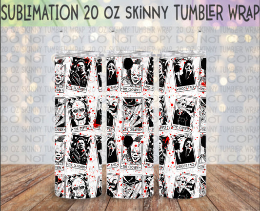Horror Tarot Cards 20 Oz Skinny Tumbler Wrap - Sublimation Transfer - RTS