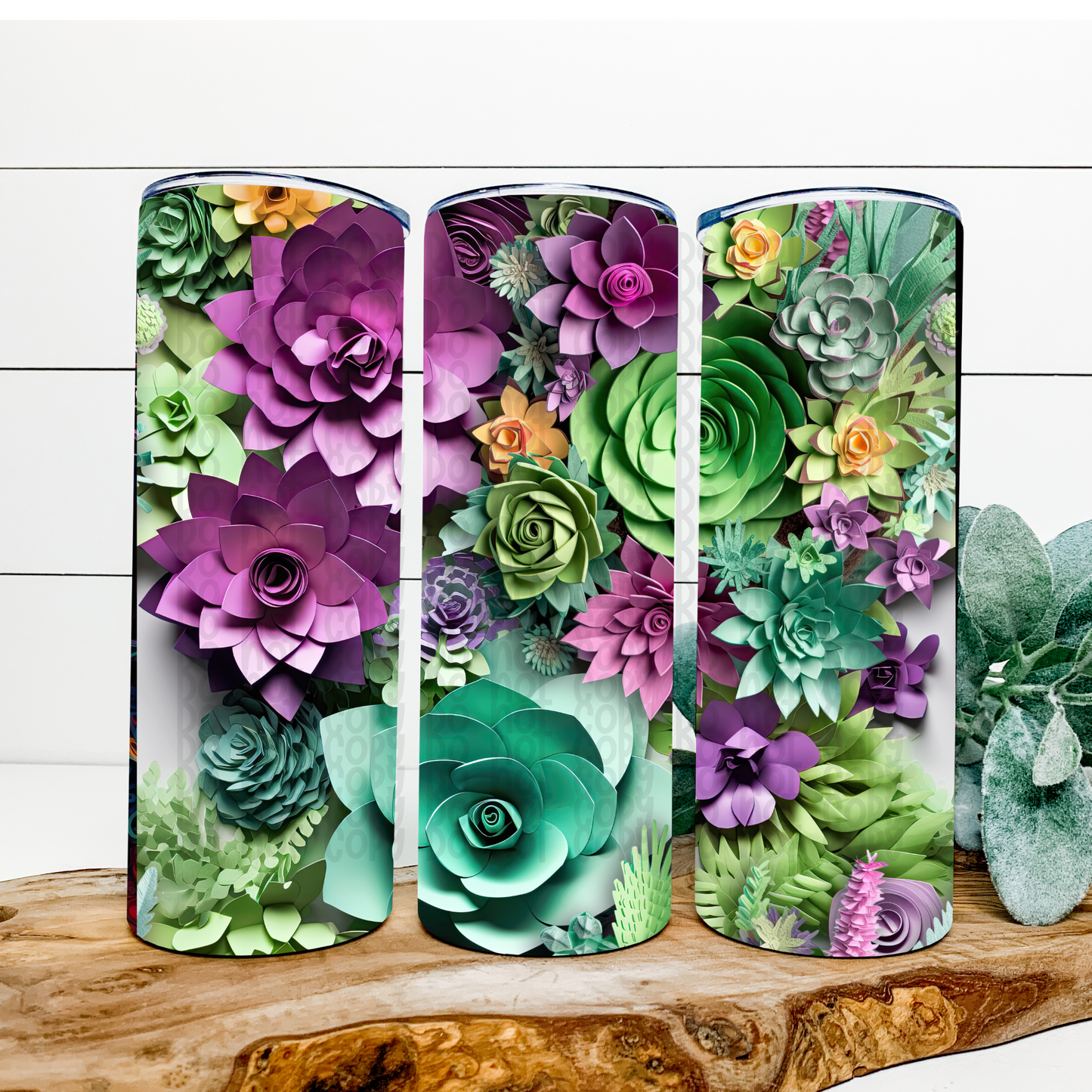 Bright Succulents 3D Skinny Tumbler Wrap - Sublimation Transfer - RTS