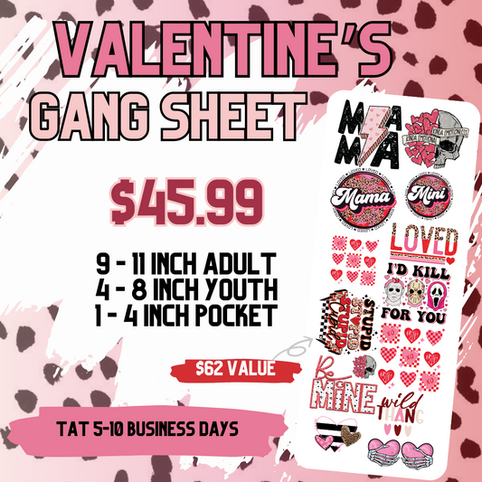 Valentine's Day Gang Sheet **DO NOT COMBINE WITH OTHER ITEMS** - DTF TRANSFERS 3 to 5 Business Days