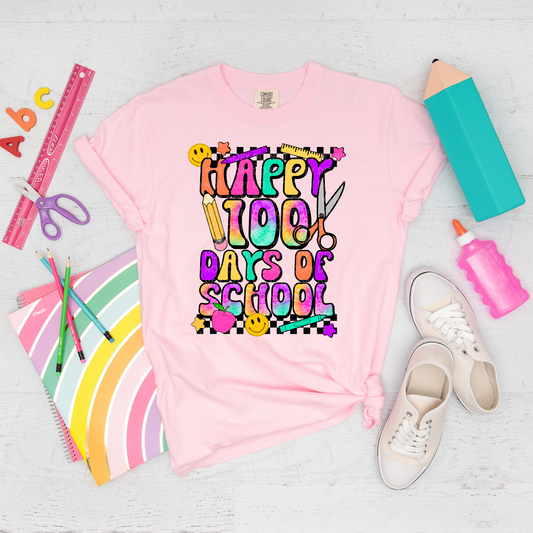 Happy 100 Days of School (Pink Tie Dye) - DTF TRANSFER 1336 - 3-5 Business Day TAT