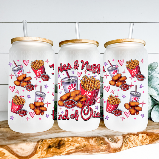 Fries And Nuggs Kinda Chick Glass Can Wrap - Sublimation Transfer - RTS