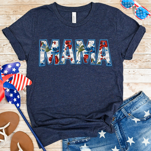 Patriotic Mama Faux Embroidery - DTF TRANSFER 1405