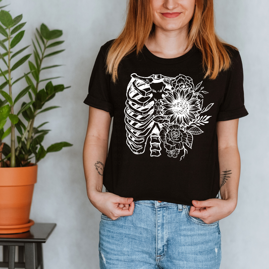 Floral Ribcage LOW HEAT Screen Print Transfer  - RTS
