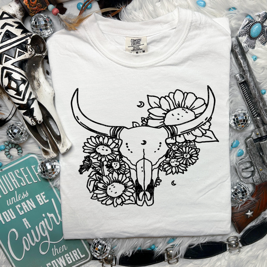 Floral Cow Skull - LOW HEAT Screen Print - RTS