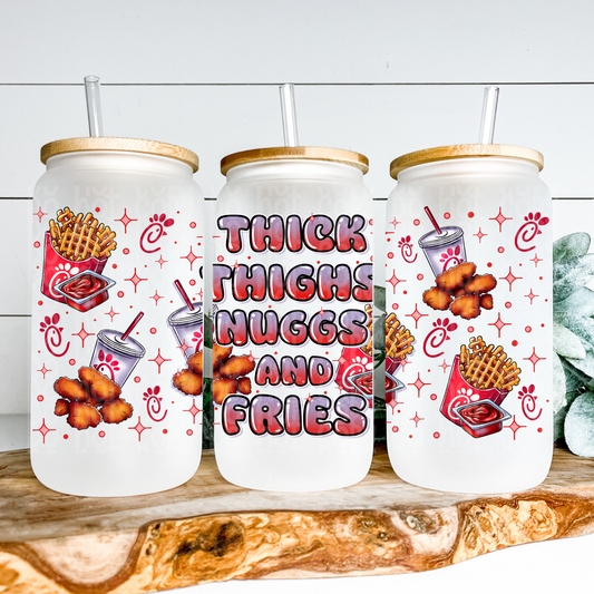 Thick Thighs, Nuggs And Fries Glass Can Wrap - Sublimation Transfer - RTS