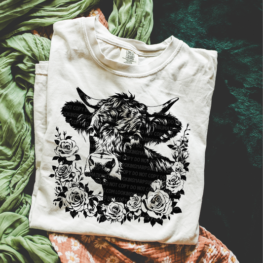 Floral Cow - LOW HEAT Screen Print - RTS