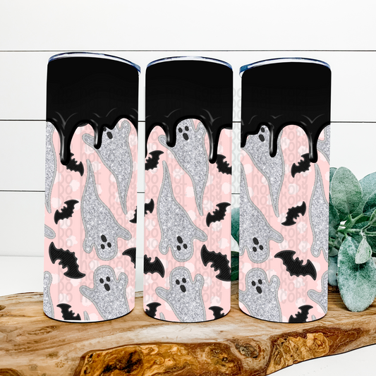 Faux Embroidery Bats & Ghosts Skinny Tumbler Wrap - Sublimation Transfer - RTS