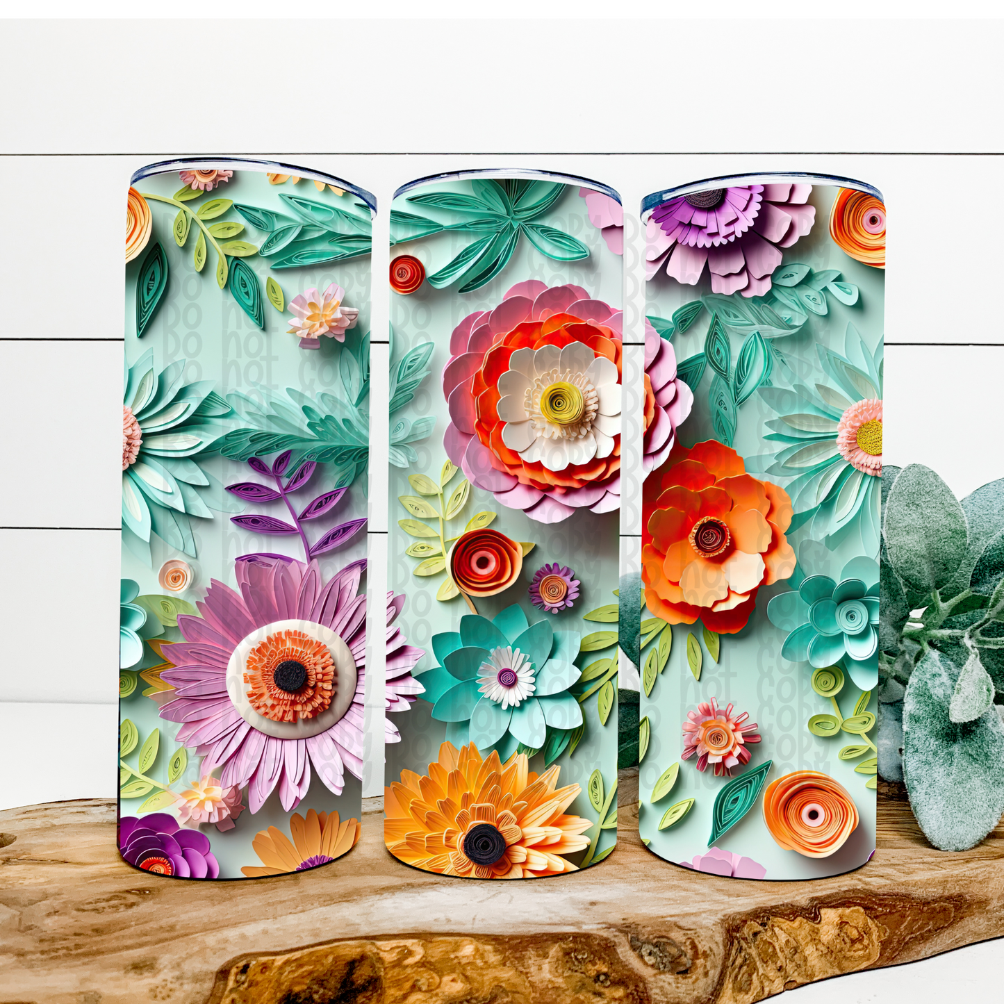 Bright Flowers 3D Skinny Tumbler Wrap - Sublimation Transfer - RTS
