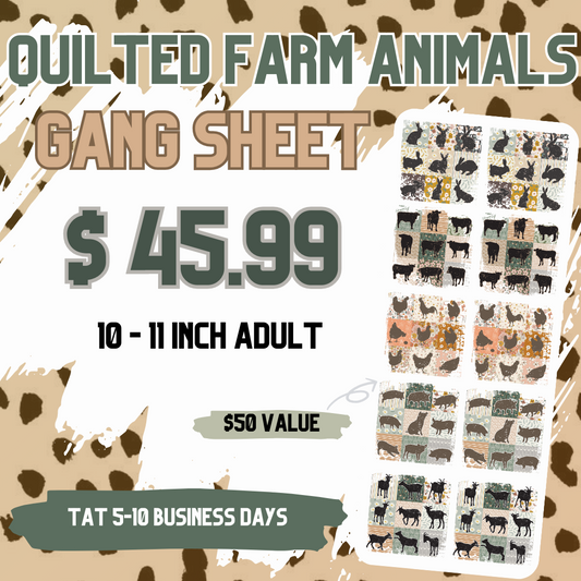 Quilt Farm Animals Gang Sheet **DO NOT COMBINE WITH OTHER ITEMS** - DTF TRANSFERS 3 to 5 Business Days