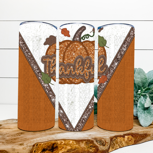 Thankful Faux Embroidery Skinny Tumbler Wrap - Sublimation Transfer - RTS
