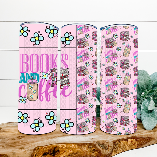 Books and Coffee Skinny Tumbler Wrap - Sublimation Transfer - RTS