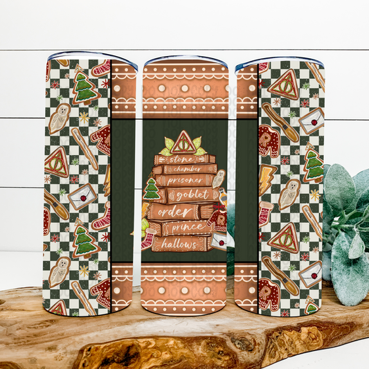 Gingerbread Book Stack Skinny Tumbler Wrap - Sublimation Transfer - RTS