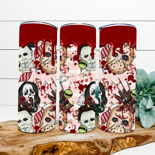 Festive Scary Friends Red Drip Skinny Tumbler Wrap - Sublimation Transfer - RTS