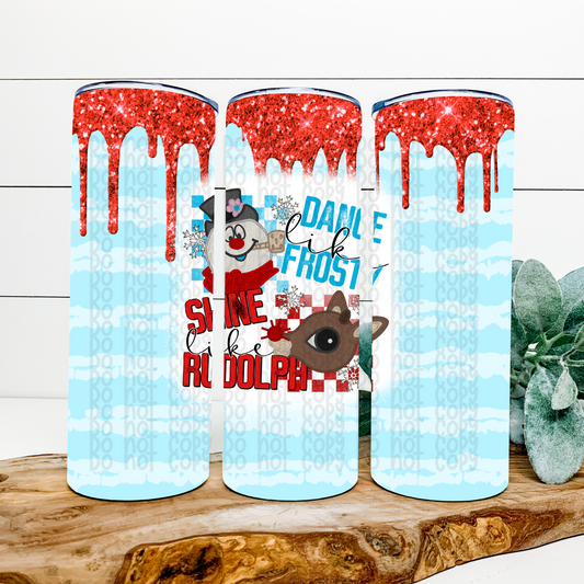 Snowman & Reindeer Red Drip Skinny Tumbler Wrap - Sublimation Transfer - RTS