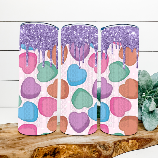 Heart Candy Purple Drip Skinny Tumbler Wrap - Sublimation Transfer - RTS