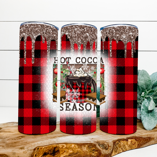 Hot Cocoa Season Buffalo Plaid Gold Drip Skinny Tumbler Wrap - Sublimation Transfer - RTS