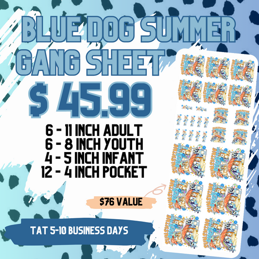 Blue Dog Summer Gang Sheet **DO NOT COMBINE WITH OTHER ITEMS** - DTF TRANSFERS