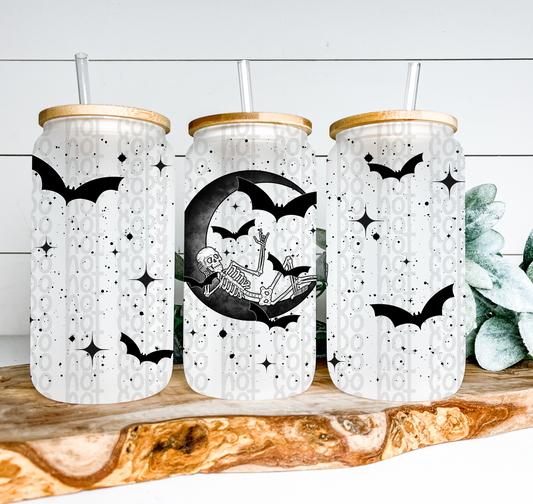 Skeleton Moon Glass Can Wrap - Sublimation Transfer - RTS