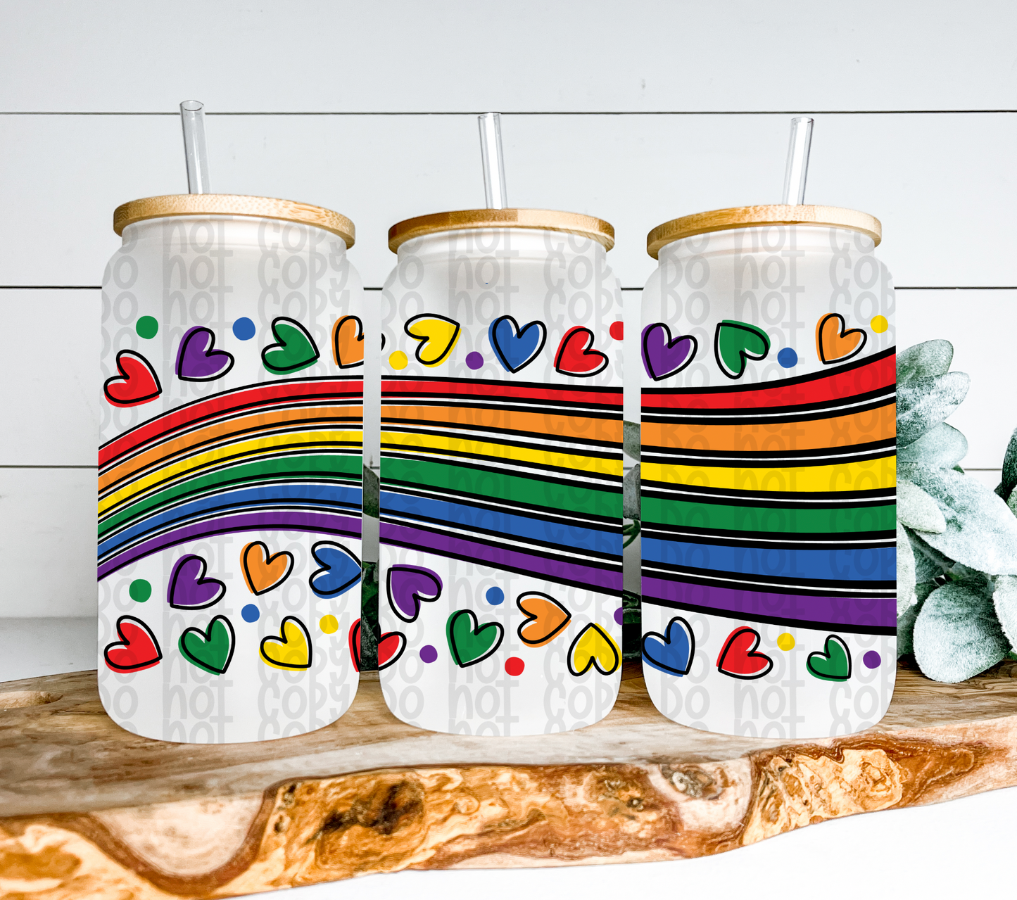Rainbow Hearts Pride Glass Can Wrap - Sublimation Transfer - RTS