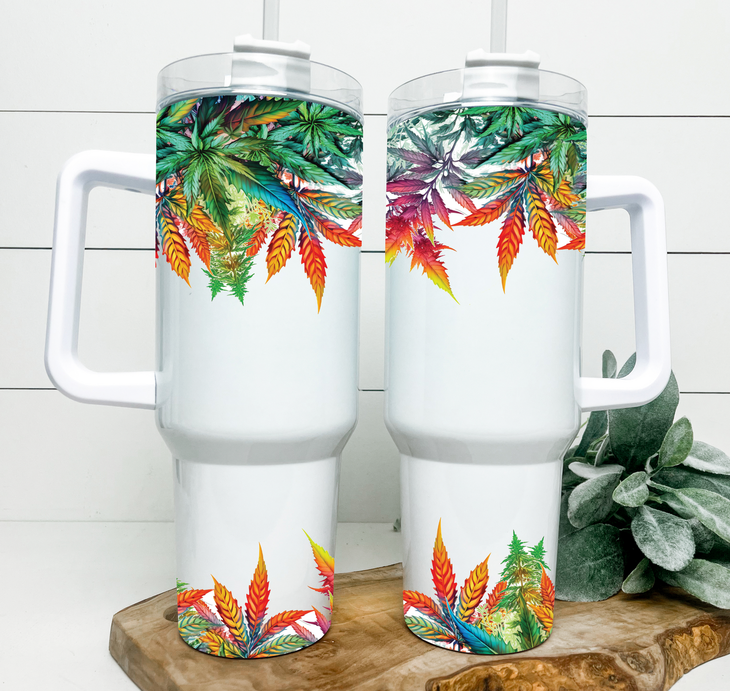 Bright Pot Leaves 40 OZ With Handle Tumbler Wraps - Sublimation Transfer - RTS