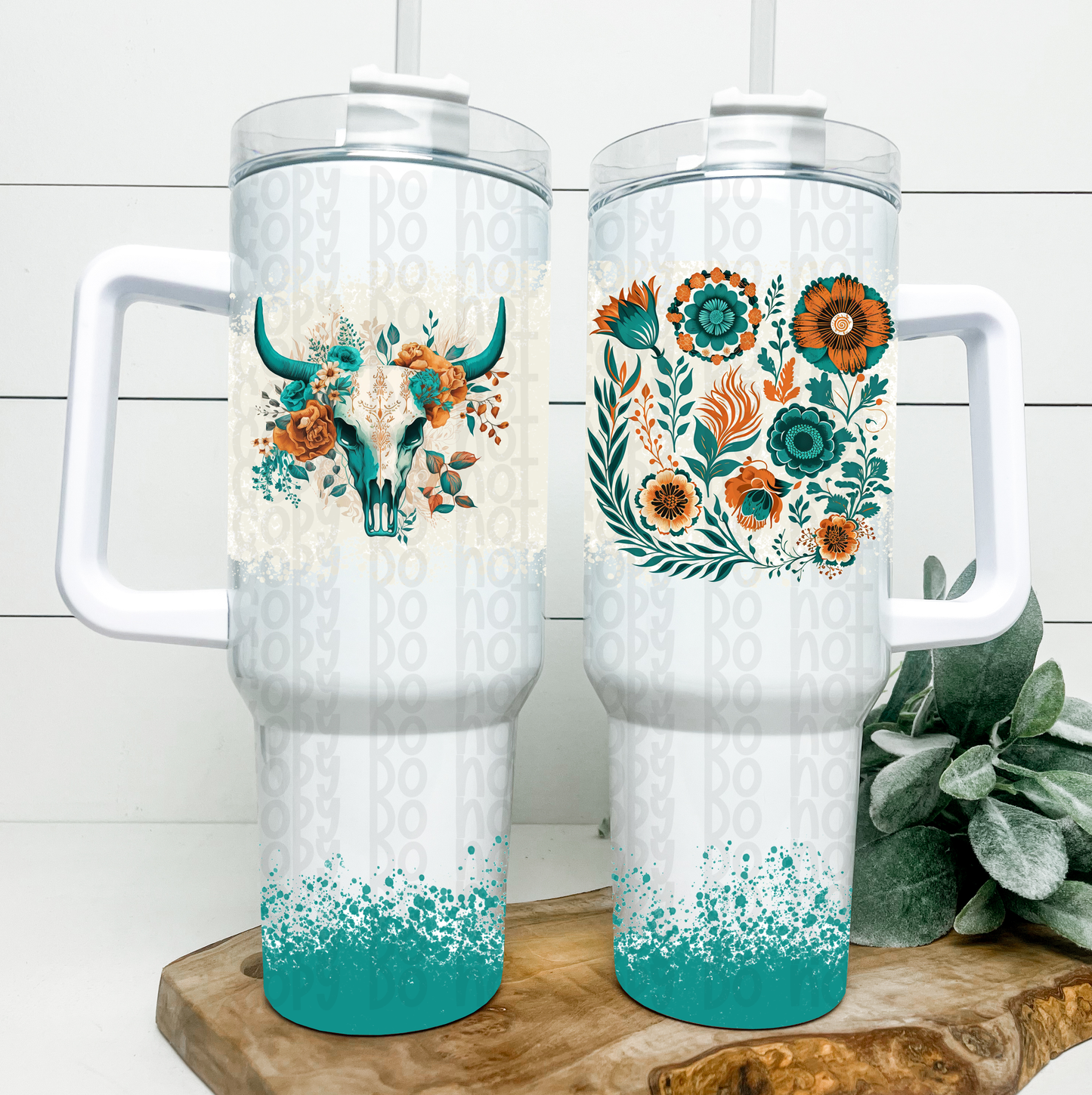 Boho Floral with Skull 40 OZ With Handle Tumbler Wraps - Sublimation Transfer - RTS