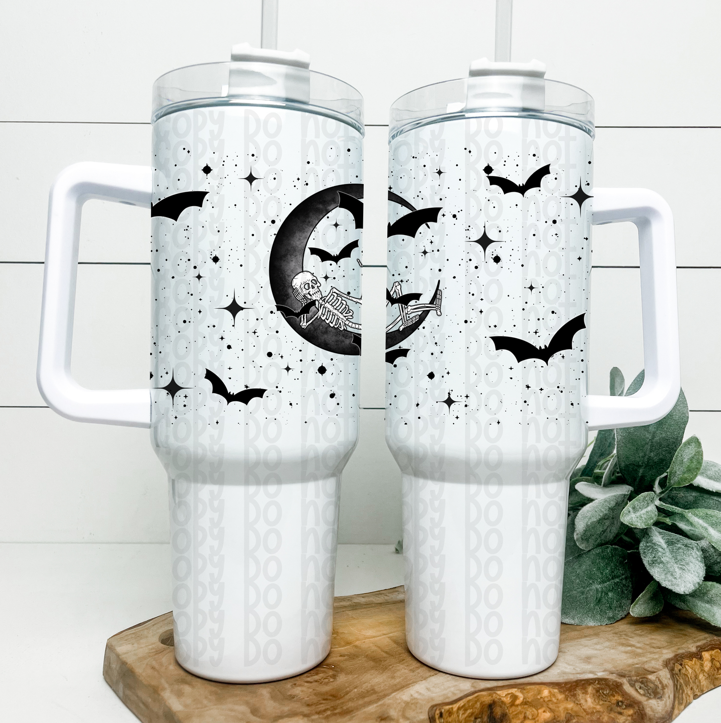 Skeleton Moon (Top Half Only) 40 OZ With Handle Tumbler Wraps - Sublimation Transfer - RTS