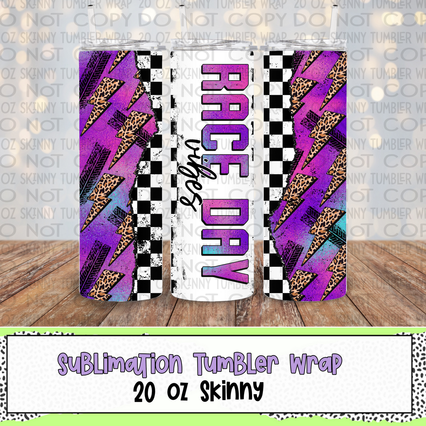 Neon Race Day 20 Oz Skinny Tumbler Wrap - Sublimation Transfer - RTS