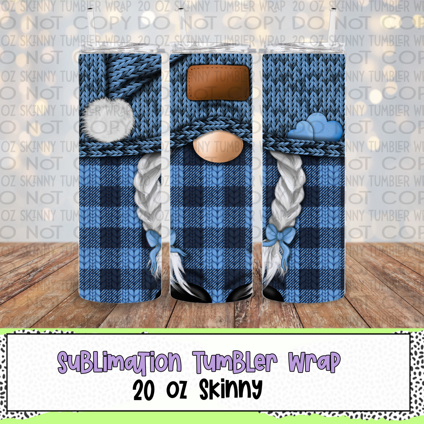 Blue Gnome 20 Oz Skinny Tumbler Wrap - Sublimation Transfer - RTS