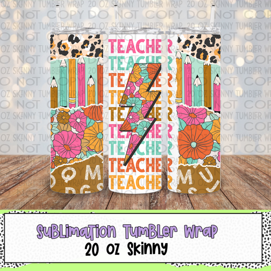 Teacher Stacked - Muted Colors 20 Oz Skinny Tumbler Wrap - Sublimation Transfer - RTS