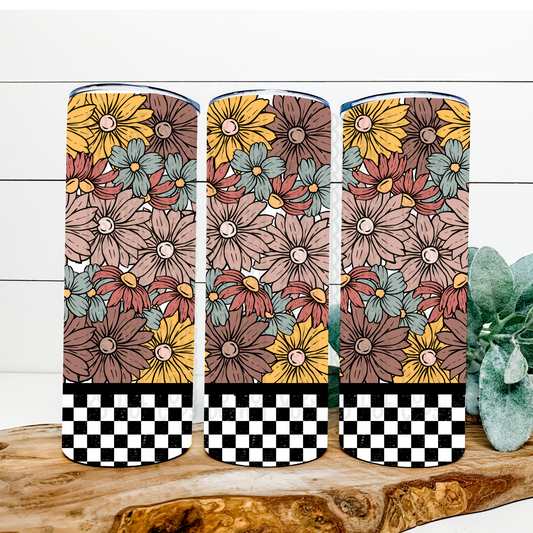 Checkered Floral 20 Oz Skinny Tumbler Wrap - Sublimation Transfer - RTS