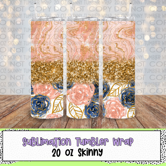 Navy & Pink Floral 20 Oz Skinny Tumbler Wrap - Sublimation Transfer - RTS