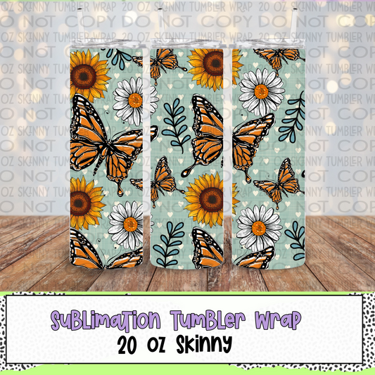Floral Butterflies 20 Oz Skinny Tumbler Wrap - Sublimation Transfer - RTS