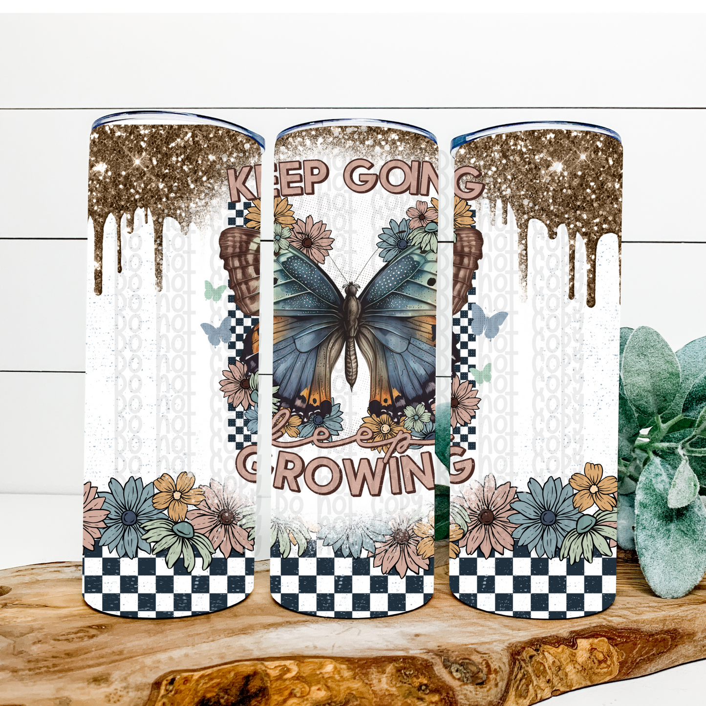 Keep Going Keep Growing 20 Oz Skinny Tumbler Wrap - Sublimation Transfer - RTS