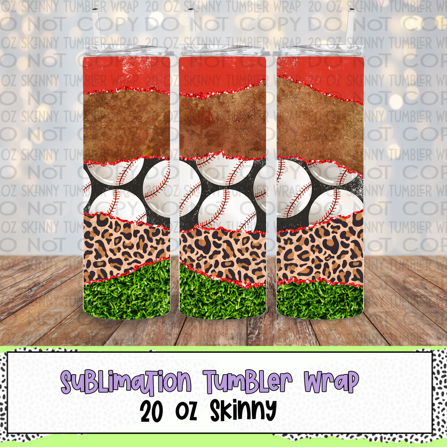Baseball Pattern 20 Oz Skinny Tumbler Wrap - Sublimation Transfer - RTS